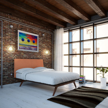 Tracy Queen Wood Bed Frame, Orange Fabric