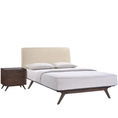 Tracy 2 Piece Queen Bedroom Set, Beige Fabric Wood