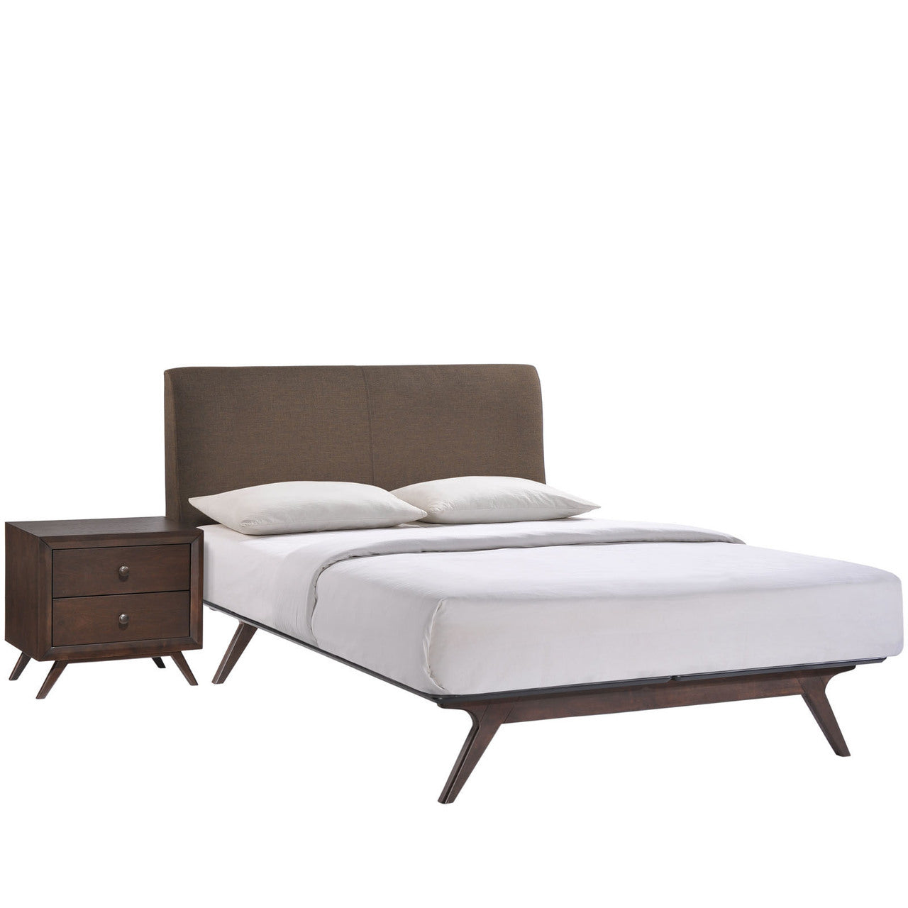 Tracy 2 Piece Queen Bedroom Set, Brown Fabric Wood