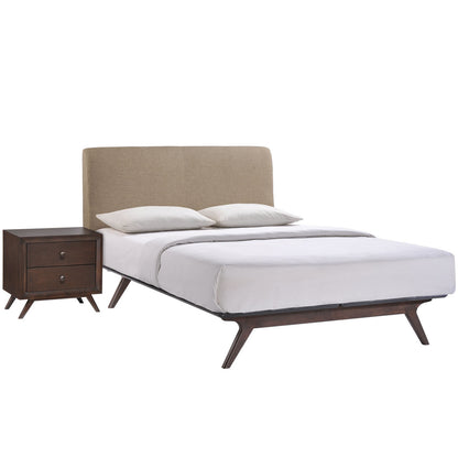 Tracy 2 Piece Queen Bedroom Set, Brown, Fabric Wood