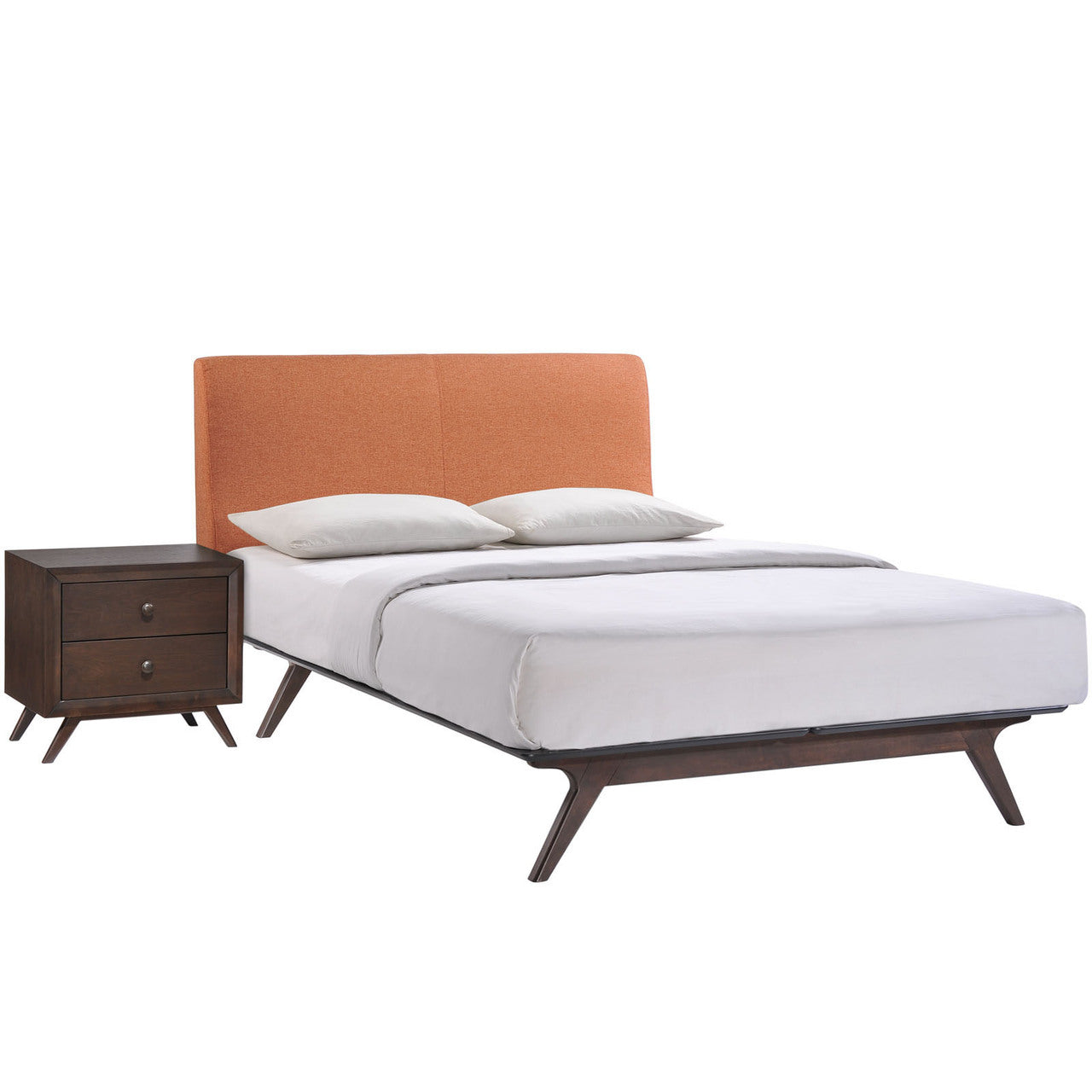 Tracy 2 Piece Queen Bedroom Set, Orange Fabric Wood