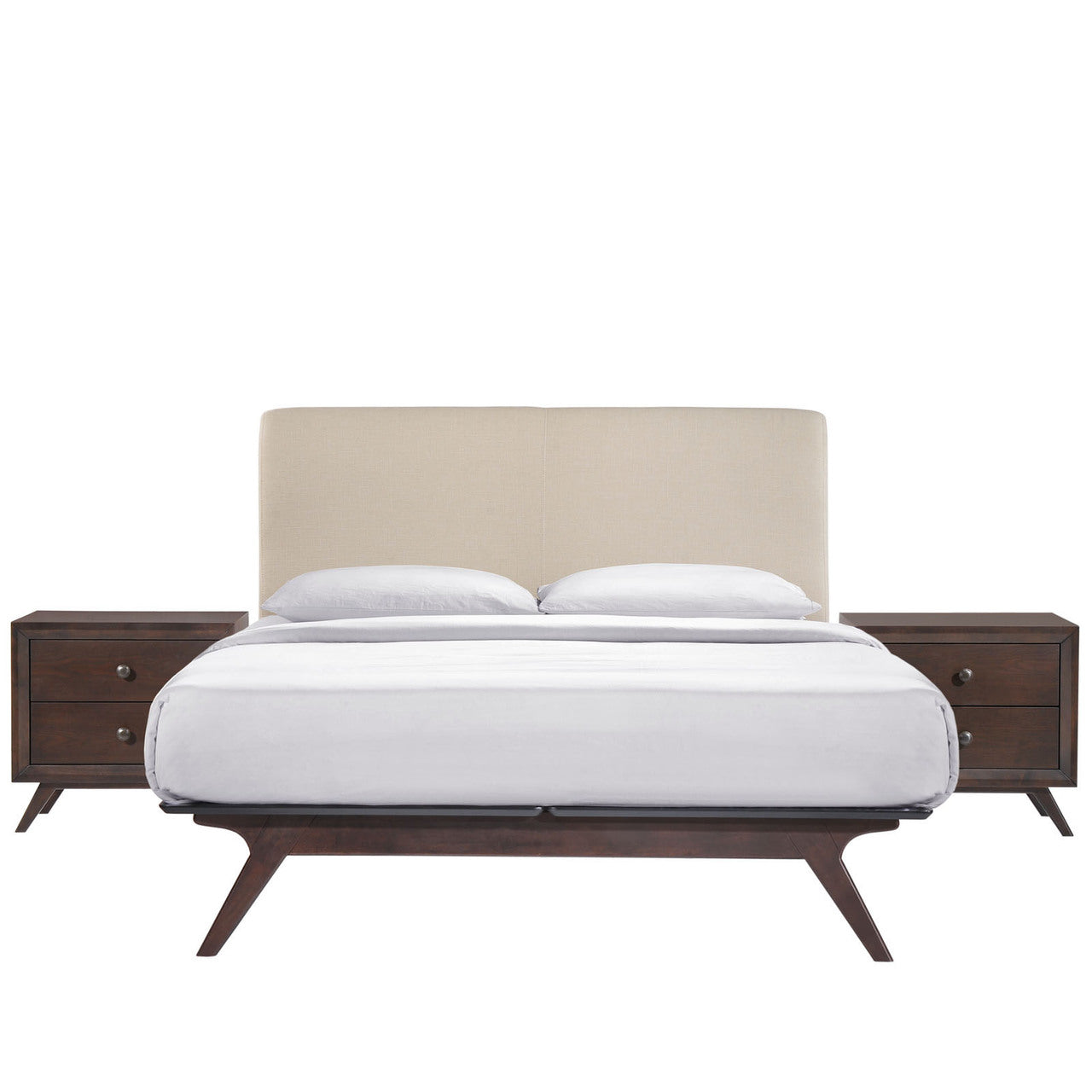 Tracy 3 Piece Queen Bedroom Set, Beige Fabric Wood