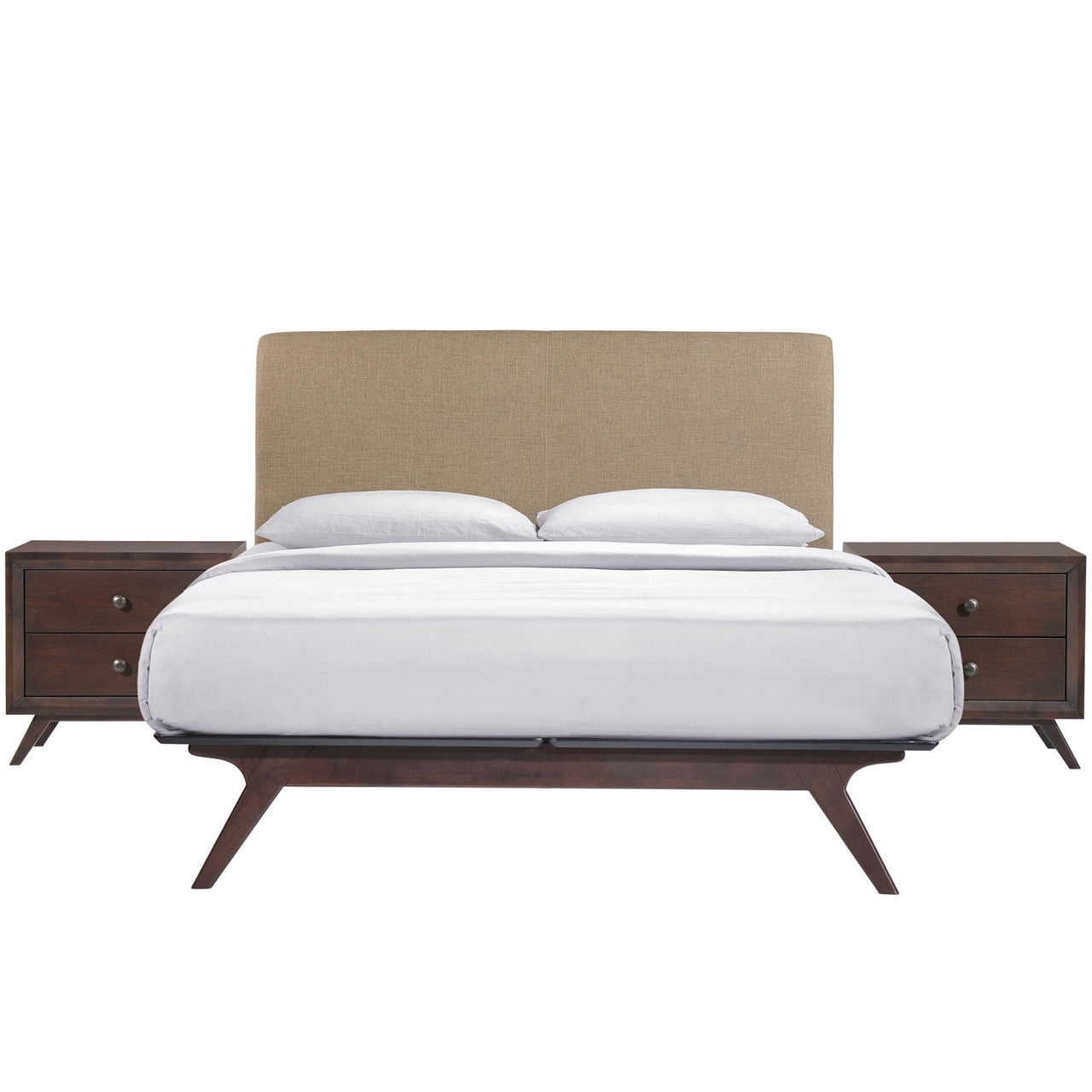 Tracy 3 Piece Queen Bedroom Set, Wood, Brown Fabric