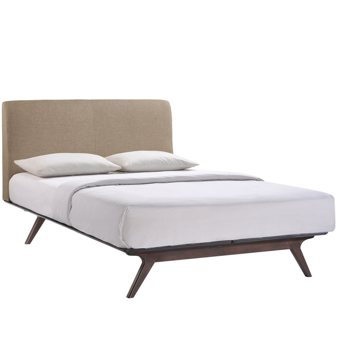 Tracy 3 Piece Queen Bedroom Set, Wood, Brown Fabric