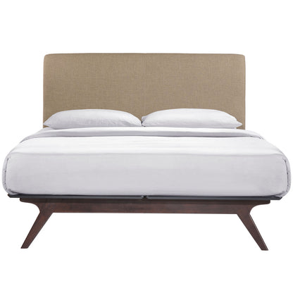 Tracy 3 Piece Queen Bedroom Set, Wood, Brown Fabric