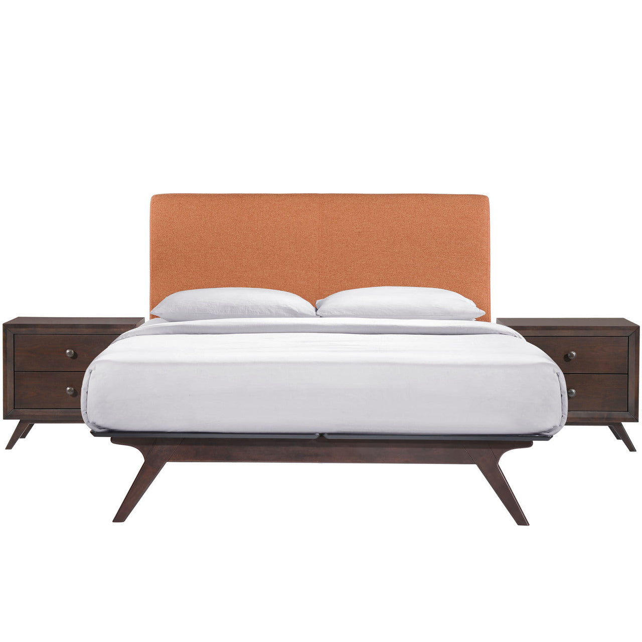 Tracy 3 Piece Queen Bedroom Set, Orange, Fabric Wood