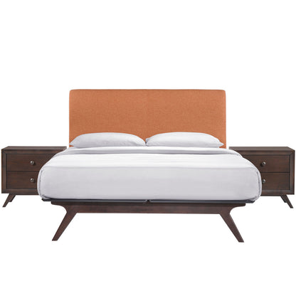 Tracy 3 Piece Queen Bedroom Set, Orange, Fabric Wood