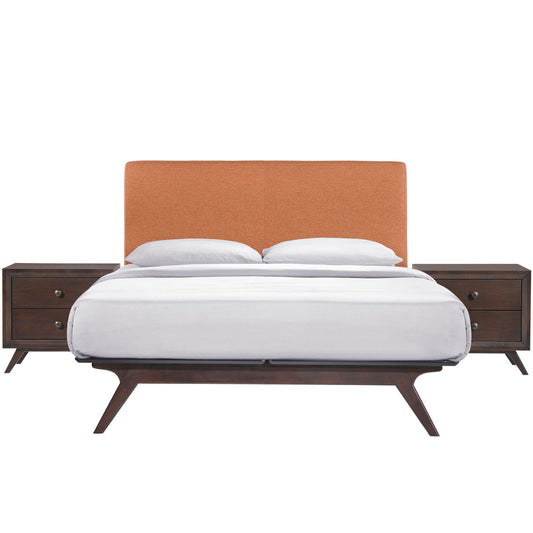 Tracy 3 Piece Queen Bedroom Set, Orange, Fabric Wood