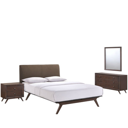 Tracy 4 Piece Queen Bedroom Set, Brown Fabric Wood