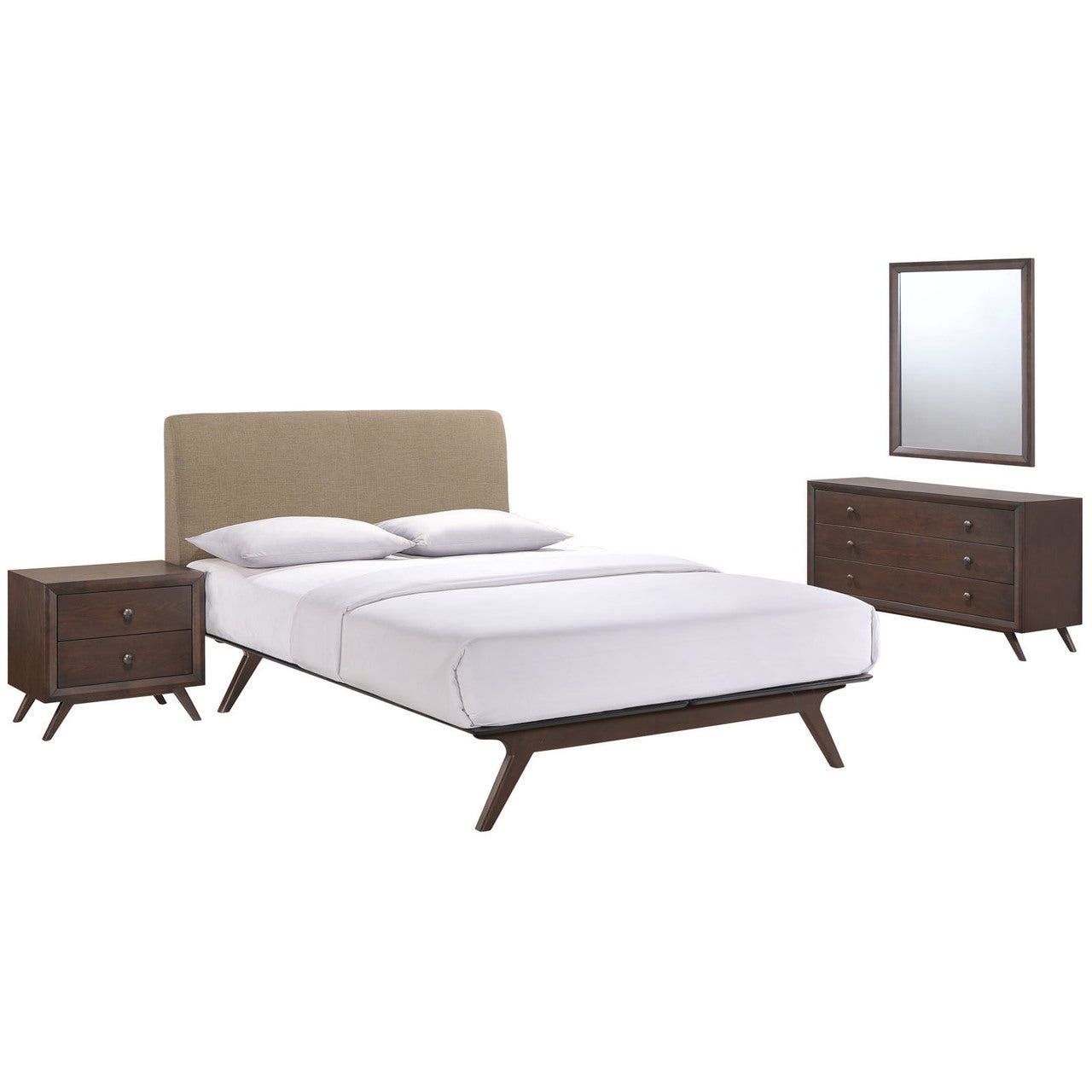 Tracy 4 Piece Queen Bedroom Set, Brown, Fabric Wood