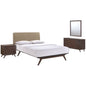 Tracy 4 Piece Queen Bedroom Set, Brown, Fabric Wood