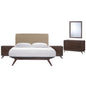 Tracy 5 Piece Queen Bedroom Set, Brown, Fabric Wood