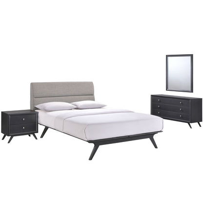 Addison 4 Piece Queen Bedroom Set, Grey Fabric Wood