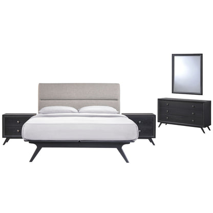 Addison 5 Piece Queen Bedroom Set, Grey Fabric Wood