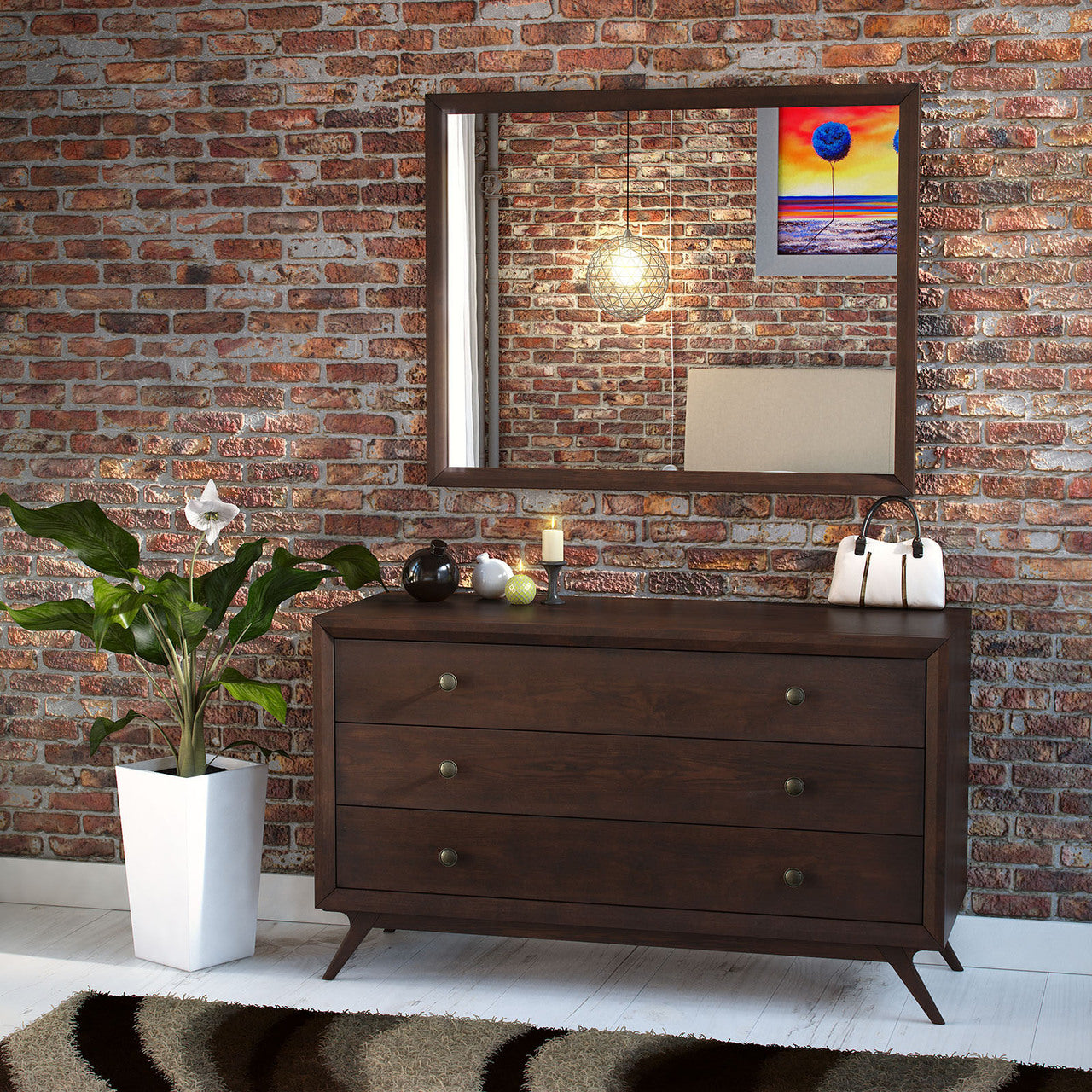 Tracy Dresser and Mirror, Brown Wood