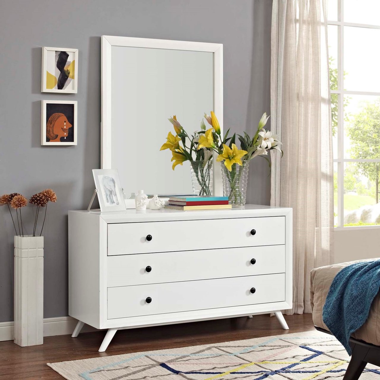 Tracy Dresser and Mirror, White, Wood 11957