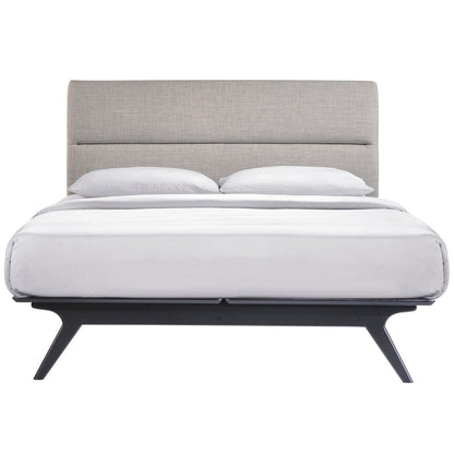 Addison Full Size Wood Bed, Grey, Fabric