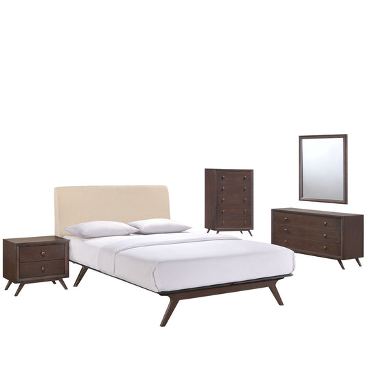 Tracy Five PCS Queen Size Bedroom Set, Beige, Fabric, Wood