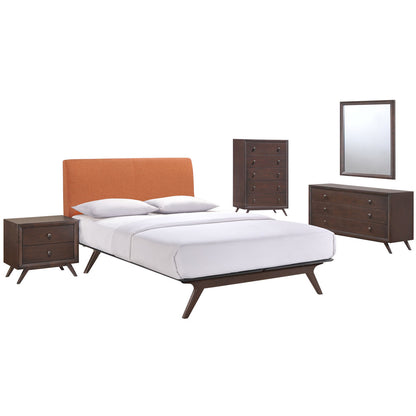 Tracy Five PCS Queen Size Bedroom Set, Orange, Fabric, Wood