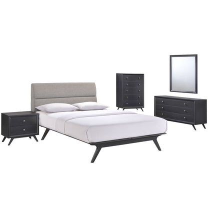 Addison Five PCS Queen Size Bedroom Set, Grey, Fabric, Wood