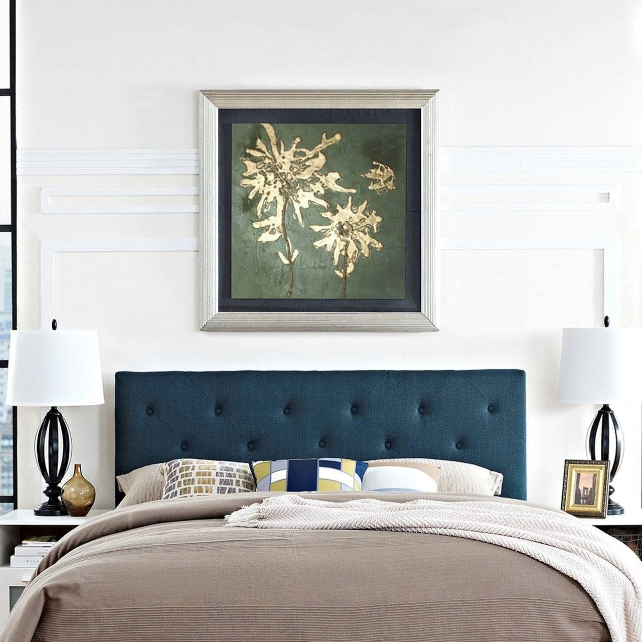 Terisa Queen Upholstered Fabric Headboard, Navy, Fabric 12047