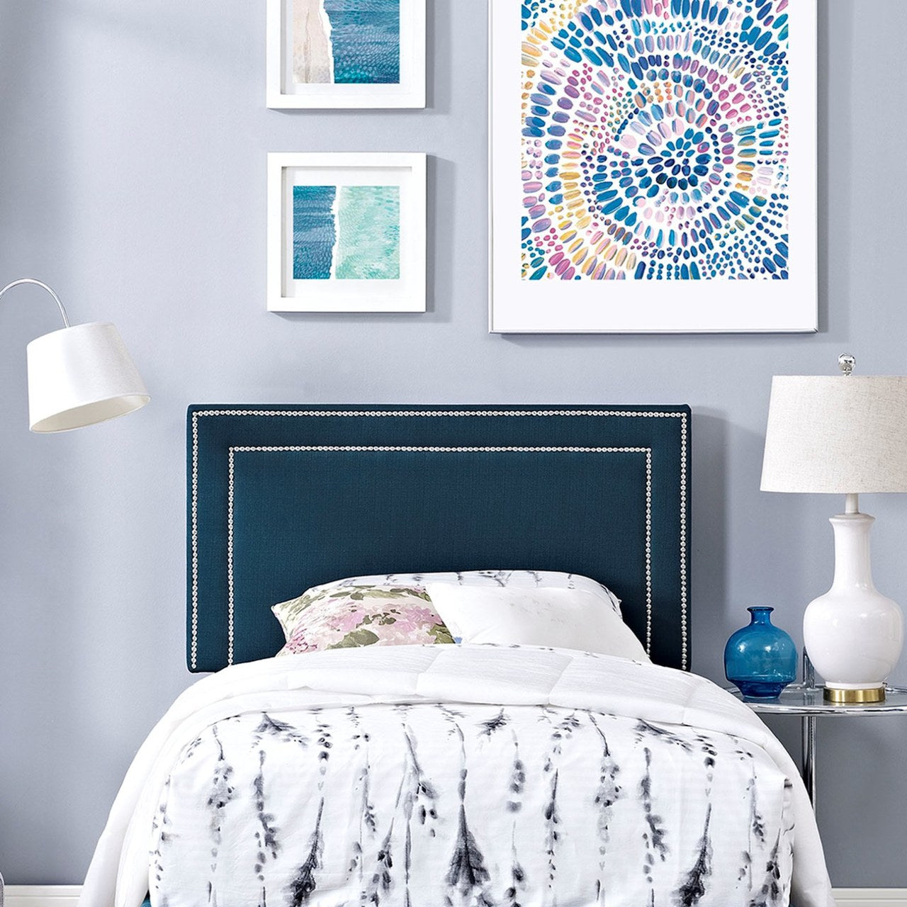 Jessamine Twin Upholstered Fabric Headboard, Navy, Fabric 12062