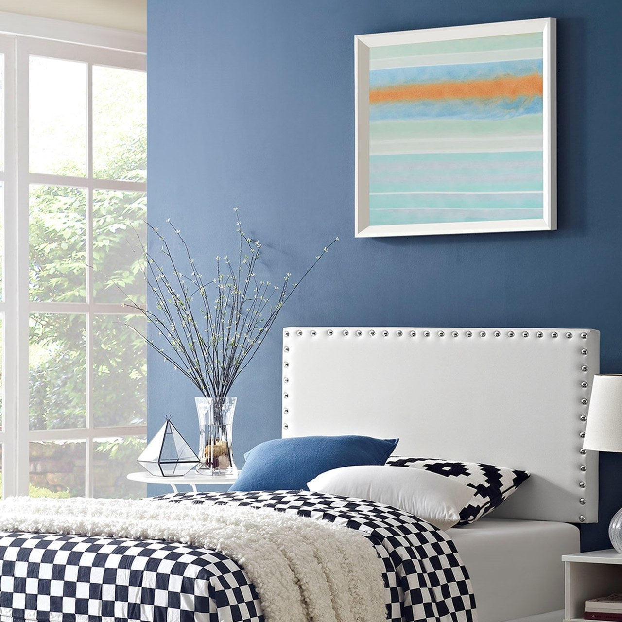 Phoebe Twin Upholstered Vinyl Headboard, White, Faux Leather 12090