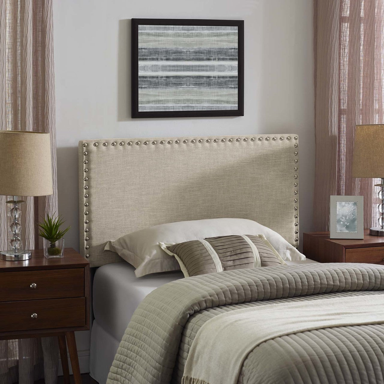 Phoebe Twin Upholstered Fabric Headboard, Twin Size, Fabric, Beige, 14348
