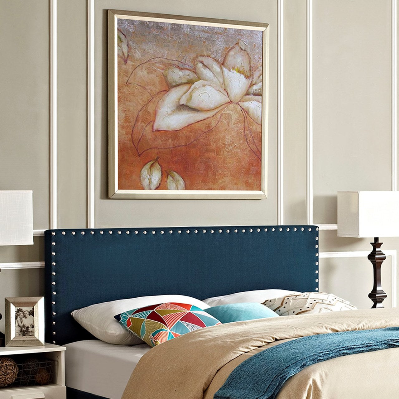 Phoebe Full Upholstered Fabric Headboard, Navy, Fabric 12100