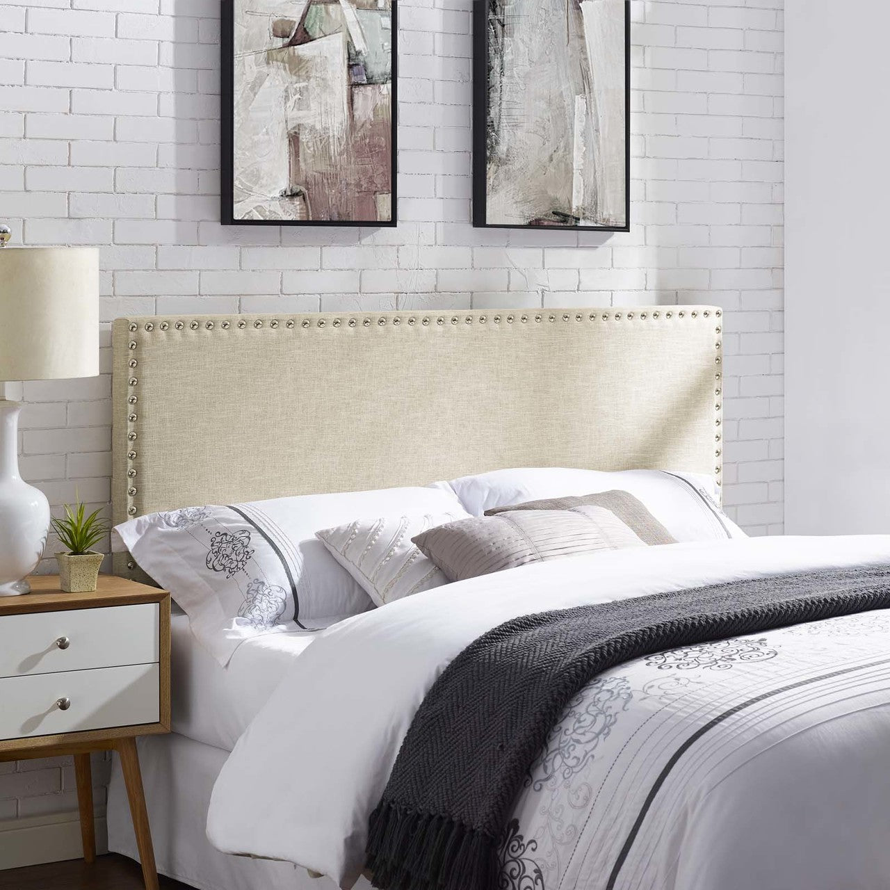 Phoebe Full Upholstered Fabric Headboard, Full Size, Fabric, Beige, 14349