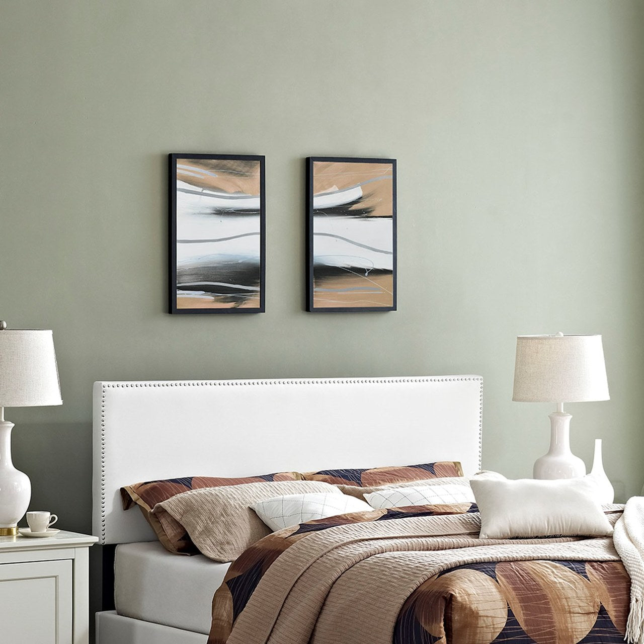 Phoebe King Upholstered Vinyl Headboard, White, Faux Leather 12113
