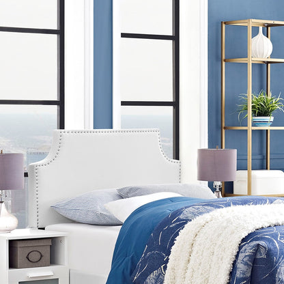 Laura Twin Upholstered Vinyl Headboard, White, Faux Leather 12120