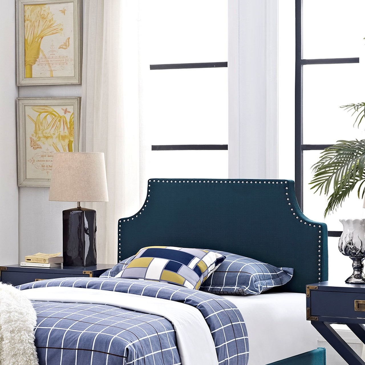 Laura Twin Upholstered Fabric Headboard, Navy, Fabric 12122
