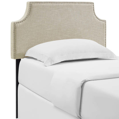 Laura Twin Upholstered Fabric Headboard, Twin Size, Fabric Nail Rivet, Beige, 14352