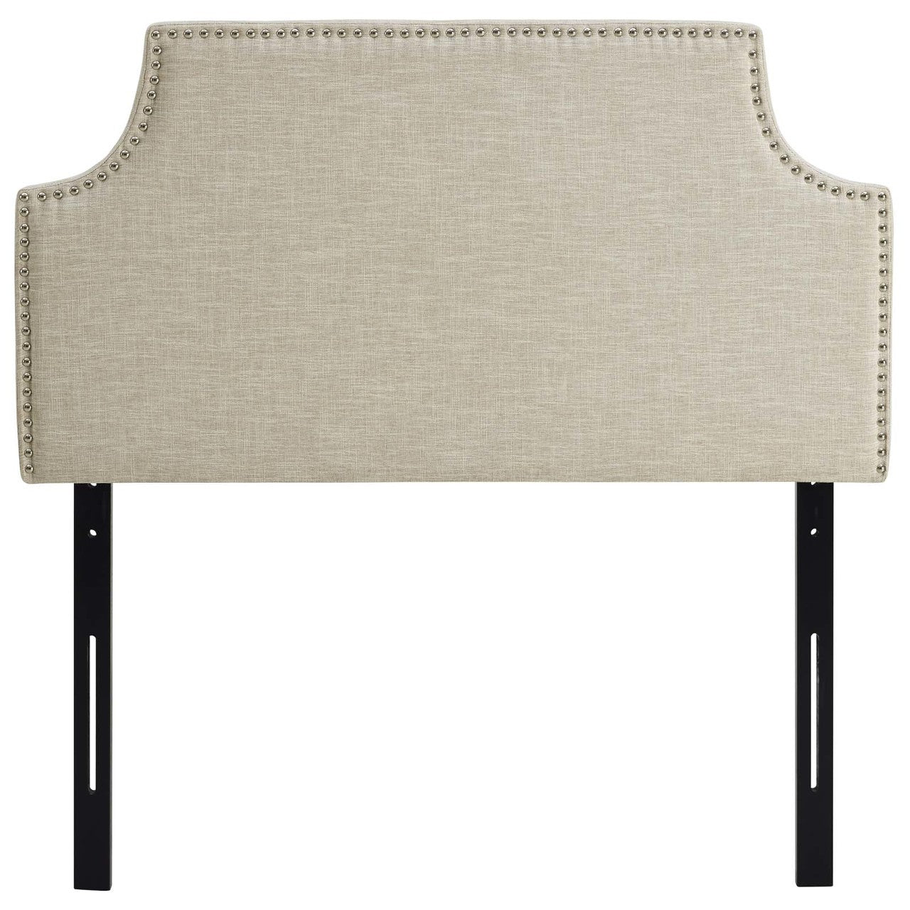 Laura Twin Upholstered Fabric Headboard, Twin Size, Fabric Nail Rivet, Beige, 14352