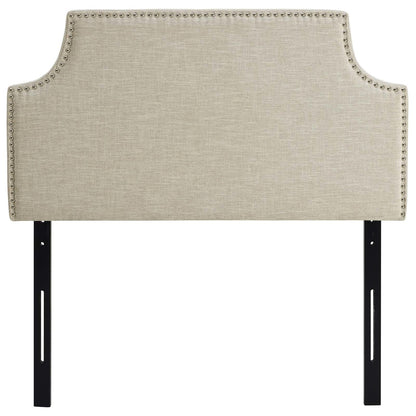 Laura Twin Upholstered Fabric Headboard, Twin Size, Fabric Nail Rivet, Beige, 14352