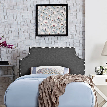 Laura Twin Upholstered Fabric Headboard, Grey, Fabric 12123