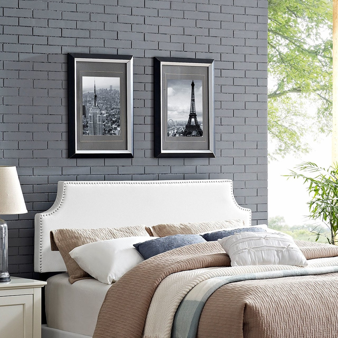 Laura Full Upholstered Vinyl Headboard, White, Faux Leather 12129