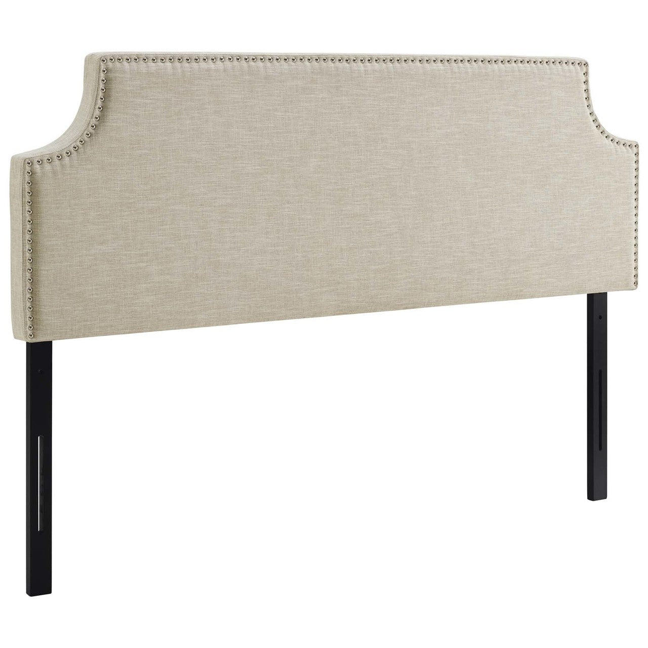Laura Full Upholstered Fabric Headboard, Full Size, Fabric Nail Rivet, Beige, 14353