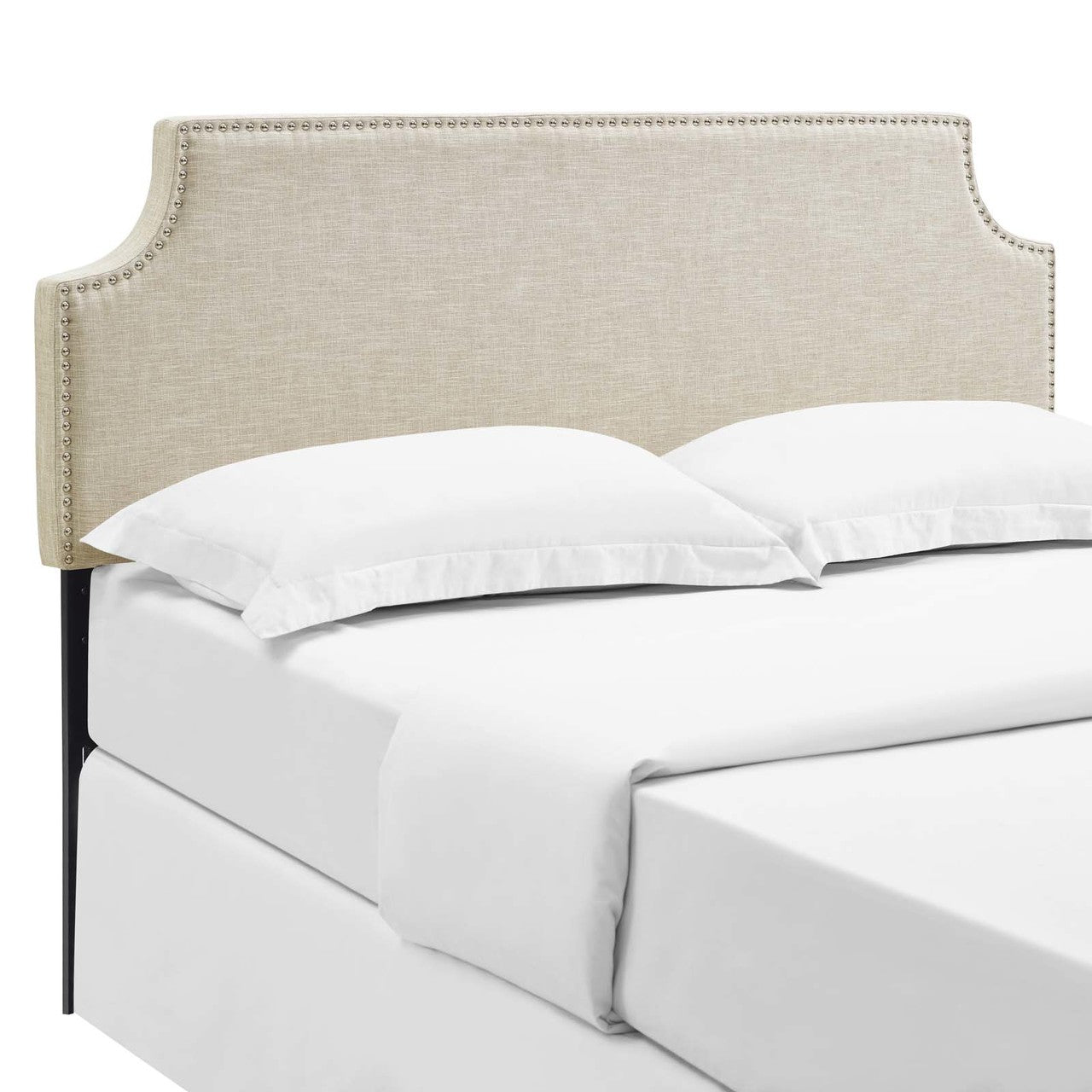Laura Full Upholstered Fabric Headboard, Full Size, Fabric Nail Rivet, Beige, 14353