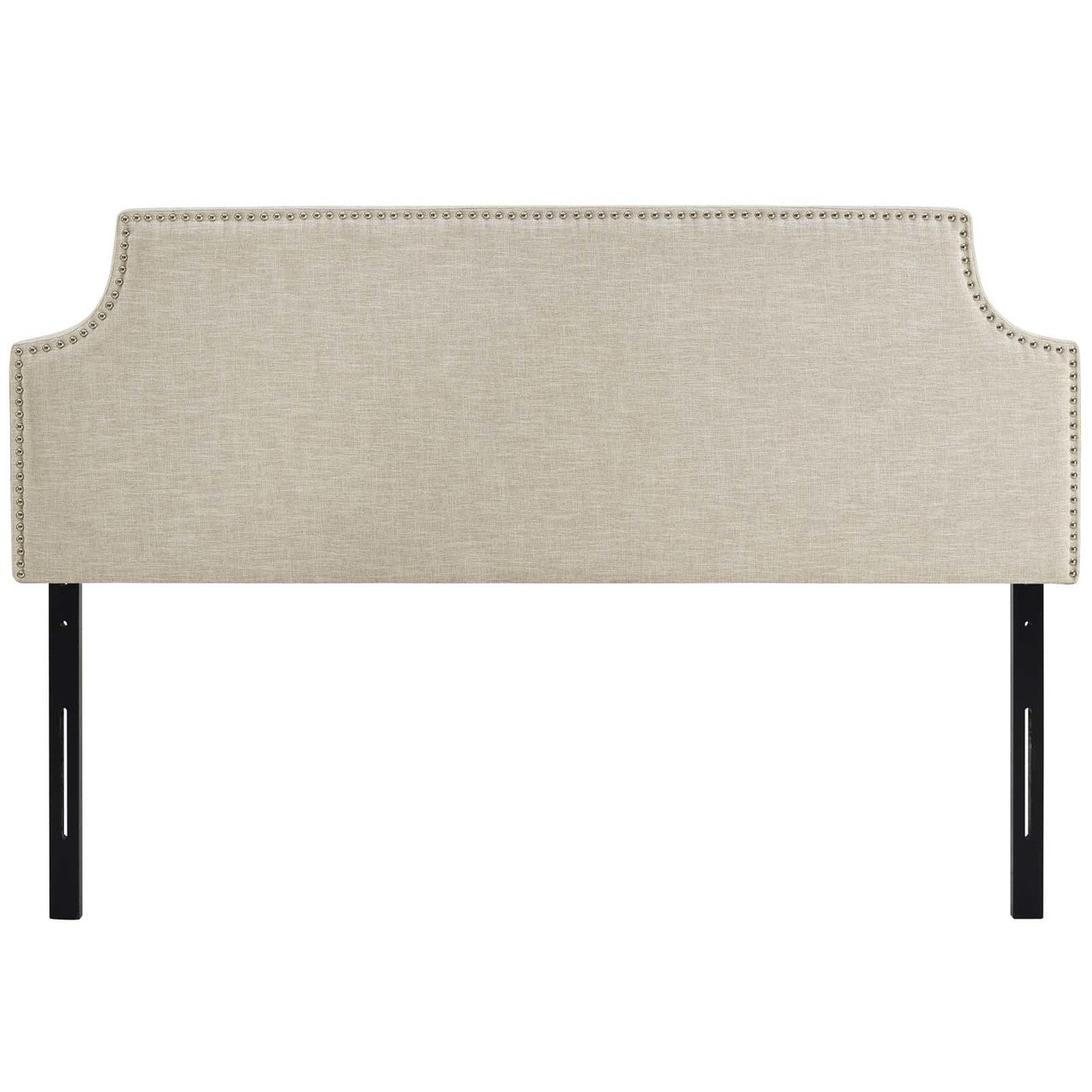 Laura Full Upholstered Fabric Headboard, Full Size, Fabric Nail Rivet, Beige, 14353