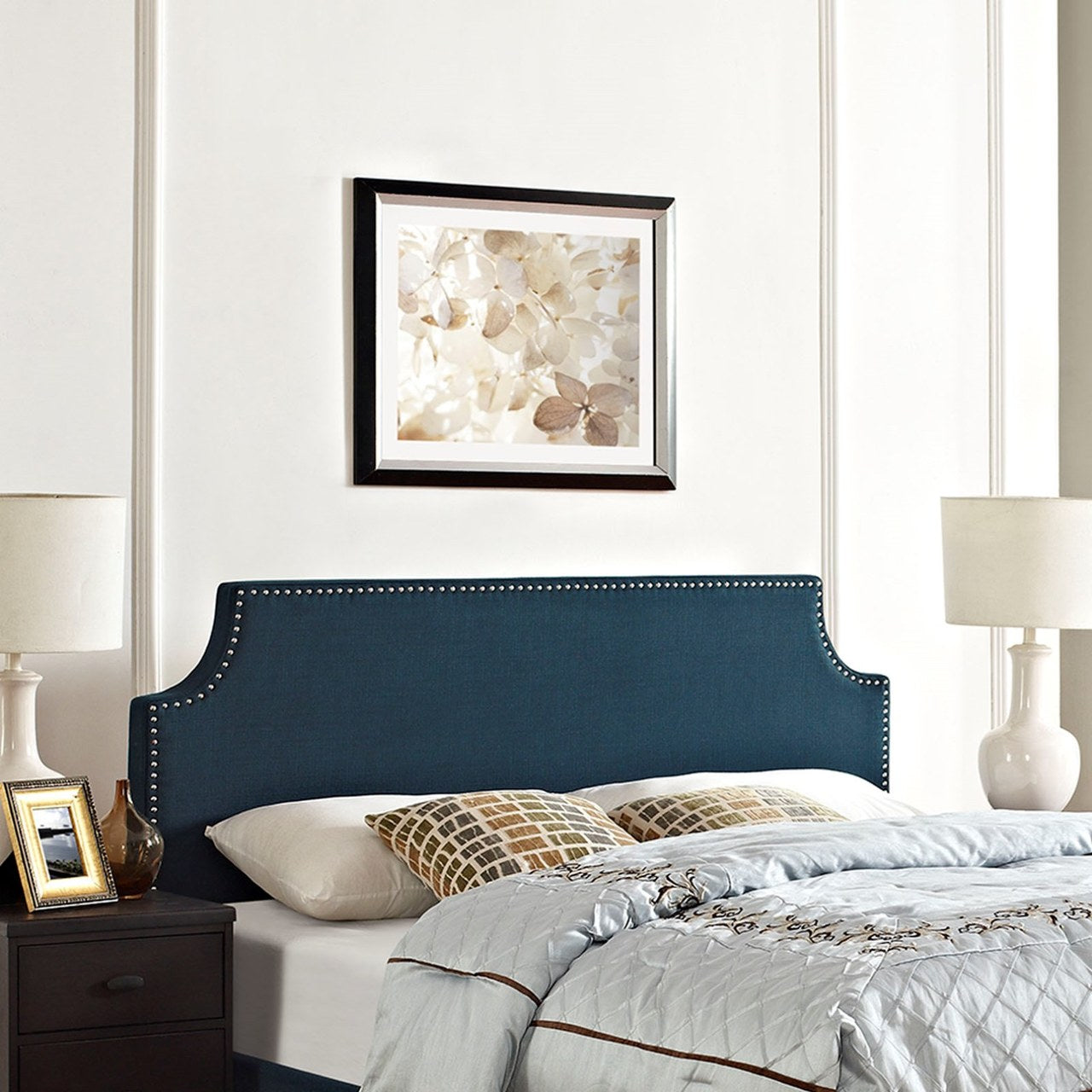 Laura King Upholstered Fabric Headboard, Navy, Fabric 12144