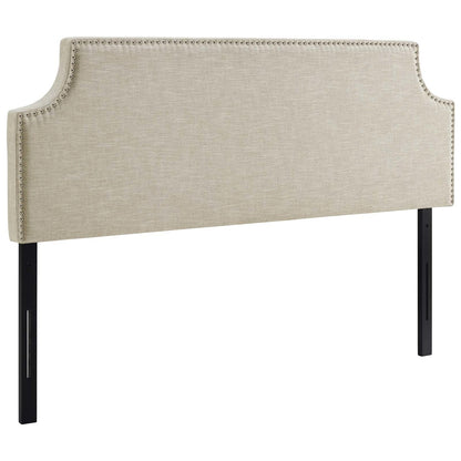 Laura King Upholstered Fabric Headboard, King Size, Fabric Nail Rivet, Beige, 14355