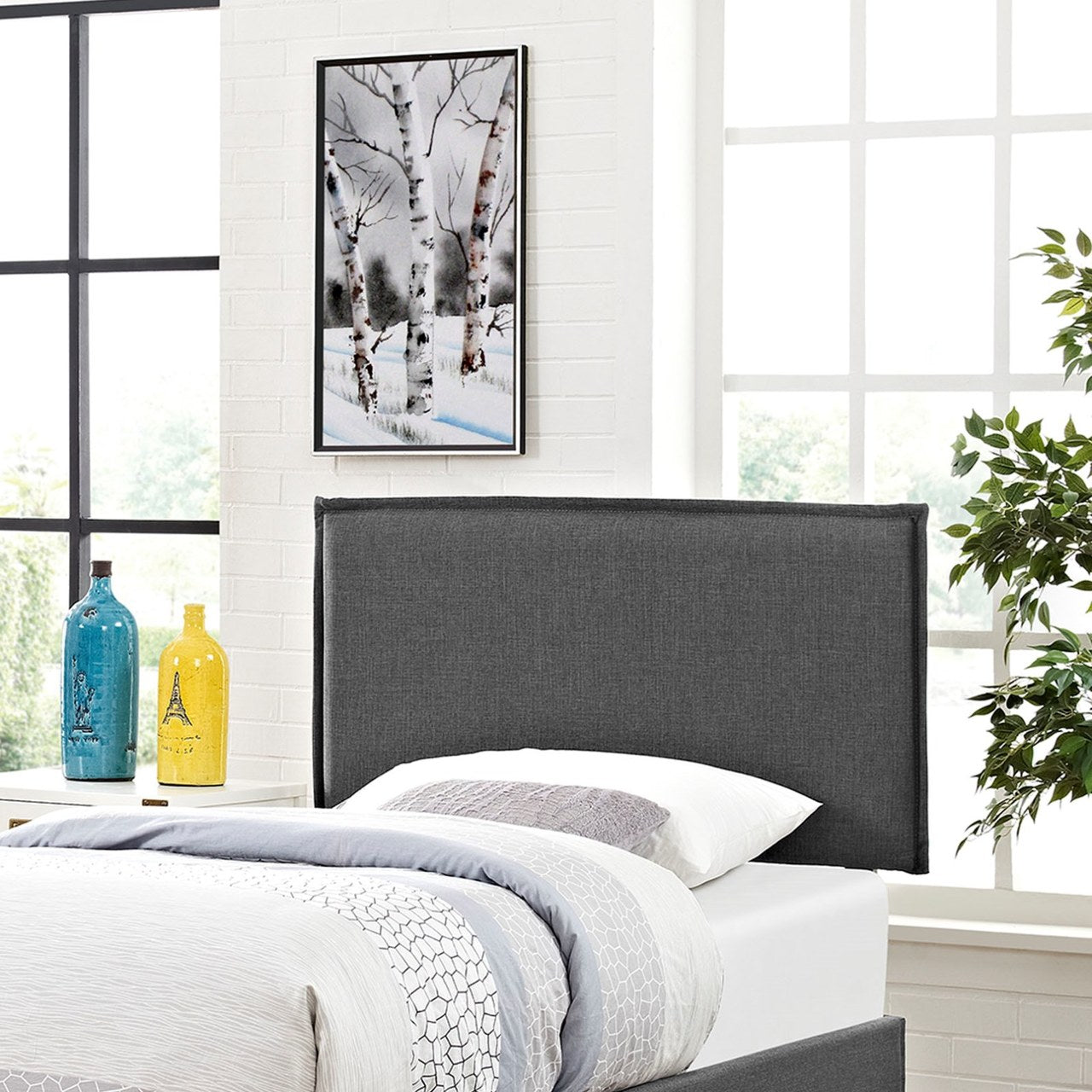 Camille Twin Upholstered Fabric Headboard, Grey, Fabric 12181