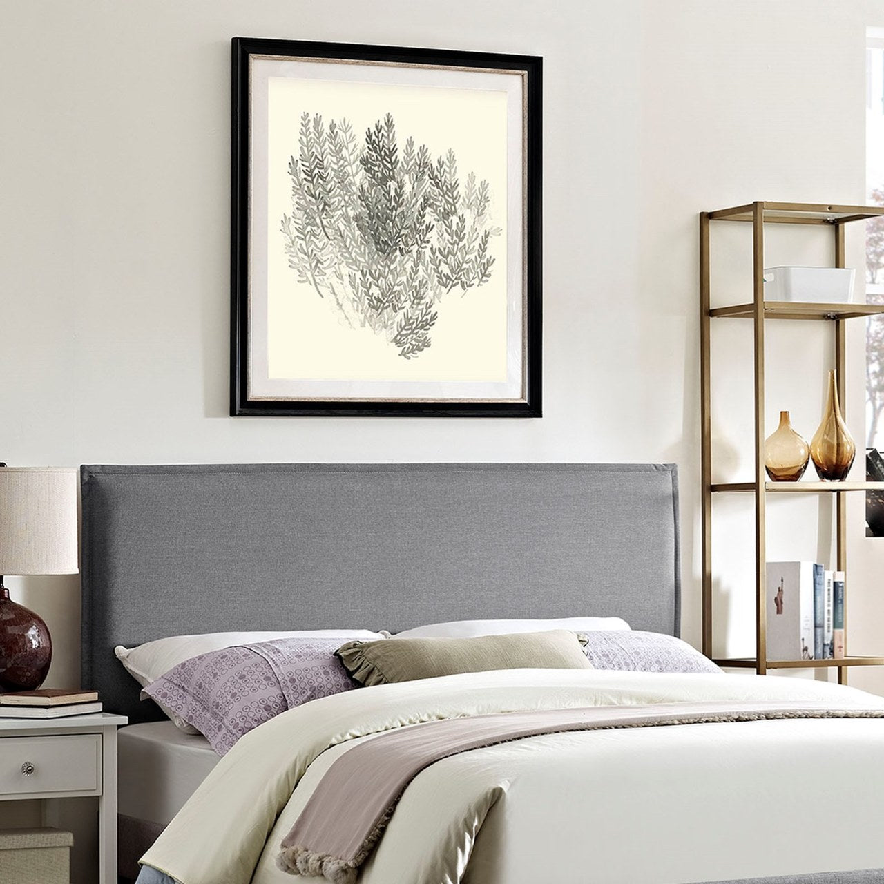 Camille King Upholstered Fabric Headboard, Grey, Fabric 12199
