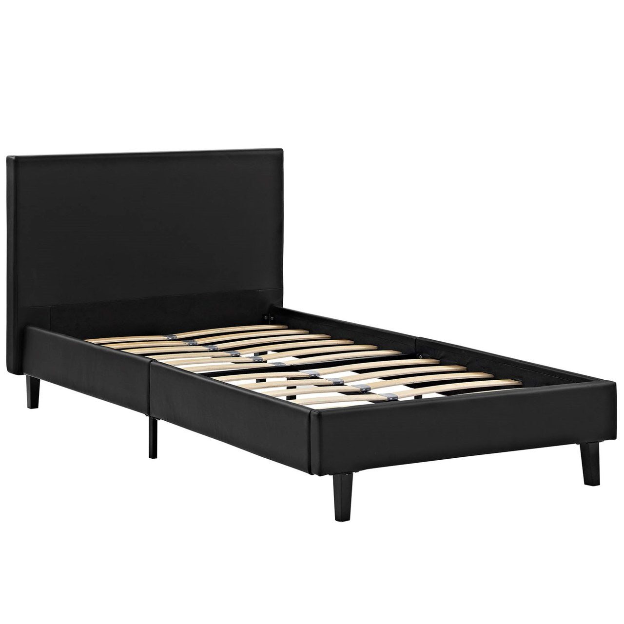 Anya Twin Vinyl Bed, Black, Faux Leather 12201