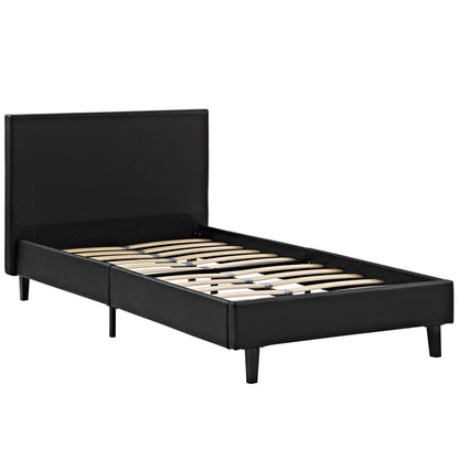 Anya Twin Vinyl Bed, Black, Faux Leather 12201