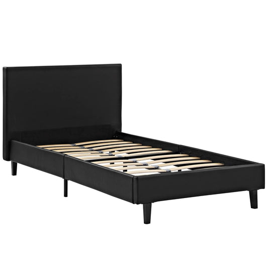 Anya Twin Vinyl Bed, Black, Faux Leather 12201
