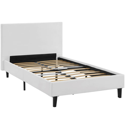 Anya Twin Vinyl Bed, White, Faux Leather 12202