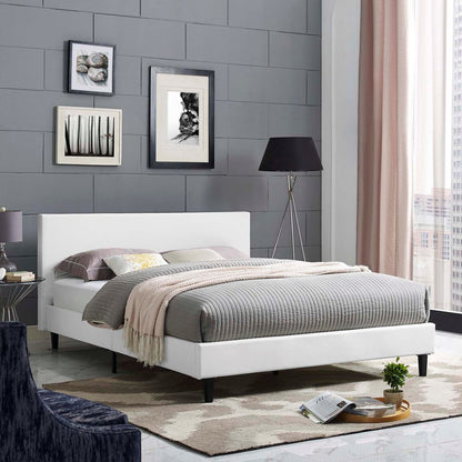 Anya Full Bed, White, Faux Leather 12209